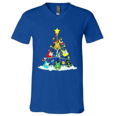 Cute Guitar Christmas Tree Music Stocking Stuffer  V-Neck T-Shirt