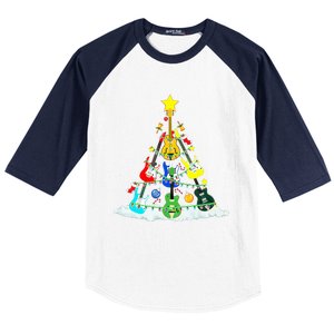 Cute Guitar Christmas Tree Music Stocking Stuffer  Baseball Sleeve Shirt