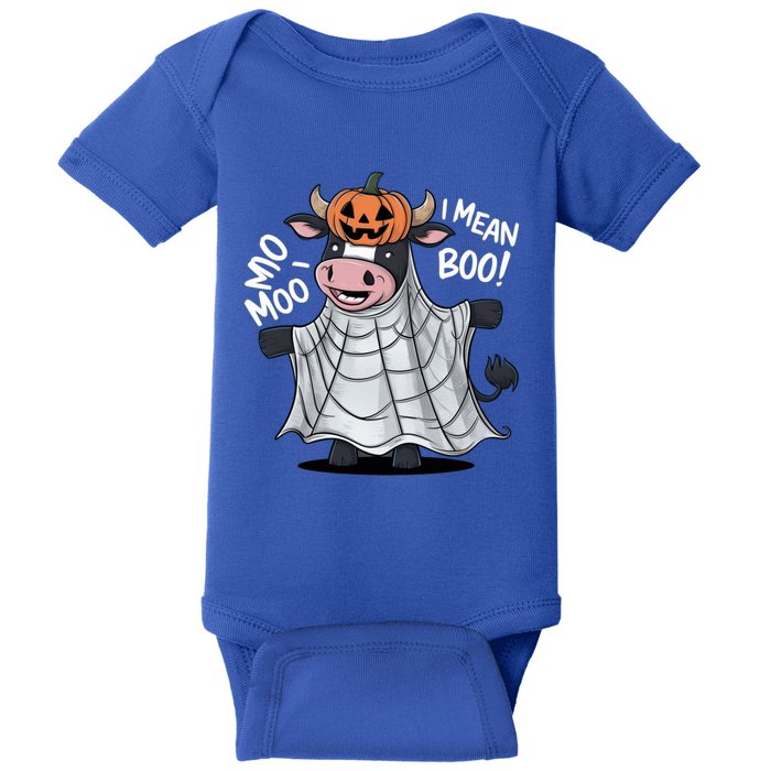 Cute Ghost Cow Moo I Mean Boo Halloween Funny Cow Lover Gift Baby Bodysuit