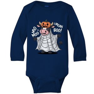 Cute Ghost Cow Moo I Mean Boo Halloween Funny Cow Lover Gift Baby Long Sleeve Bodysuit