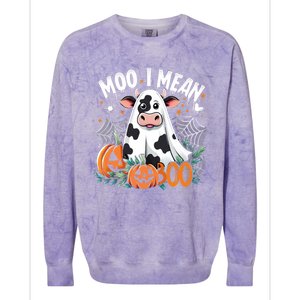 Cute Ghost Cow Moo I Mean Boo Halloween Funny Cow Lover Gift Colorblast Crewneck Sweatshirt