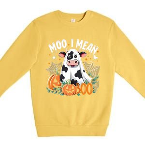 Cute Ghost Cow Moo I Mean Boo Halloween Funny Cow Lover Gift Premium Crewneck Sweatshirt