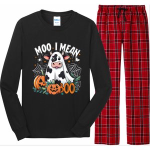 Cute Ghost Cow Moo I Mean Boo Halloween Funny Cow Lover Gift Long Sleeve Pajama Set