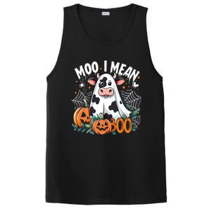 Cute Ghost Cow Moo I Mean Boo Halloween Funny Cow Lover Gift PosiCharge Competitor Tank