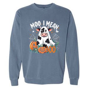 Cute Ghost Cow Moo I Mean Boo Halloween Funny Cow Lover Gift Garment-Dyed Sweatshirt