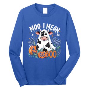 Cute Ghost Cow Moo I Mean Boo Halloween Funny Cow Lover Gift Long Sleeve Shirt