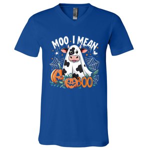 Cute Ghost Cow Moo I Mean Boo Halloween Funny Cow Lover Gift V-Neck T-Shirt