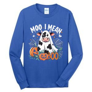 Cute Ghost Cow Moo I Mean Boo Halloween Funny Cow Lover Gift Tall Long Sleeve T-Shirt