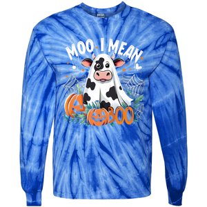 Cute Ghost Cow Moo I Mean Boo Halloween Funny Cow Lover Gift Tie-Dye Long Sleeve Shirt