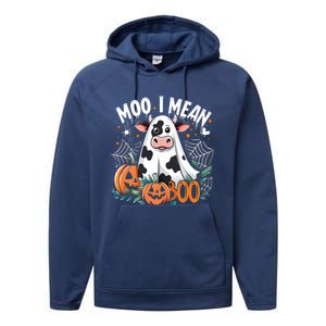 Cute Ghost Cow Moo I Mean Boo Halloween Funny Cow Lover Gift Performance Fleece Hoodie