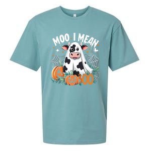 Cute Ghost Cow Moo I Mean Boo Halloween Funny Cow Lover Gift Sueded Cloud Jersey T-Shirt