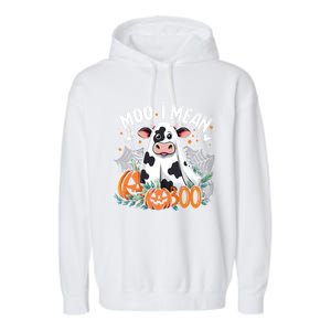 Cute Ghost Cow Moo I Mean Boo Halloween Funny Cow Lover Gift Garment-Dyed Fleece Hoodie