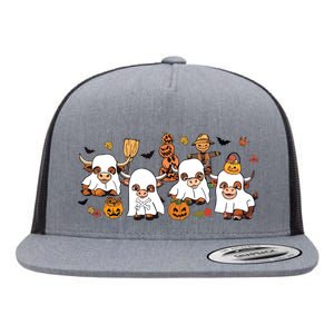 Cute Ghost Cow Halloween Funny Animal Party Funny Boo Cow Sweat Flat Bill Trucker Hat