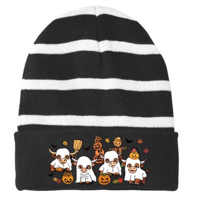 Cute Ghost Cow Halloween Funny Animal Party Funny Boo Cow Sweat Striped Beanie with Solid Band