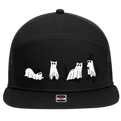 Cute Ghost Cats Funny Halloween Black Cats 7 Panel Mesh Trucker Snapback Hat