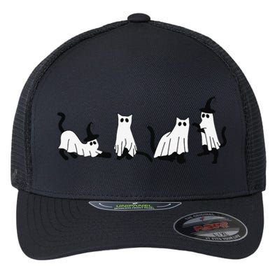 Cute Ghost Cats Funny Halloween Black Cats Flexfit Unipanel Trucker Cap