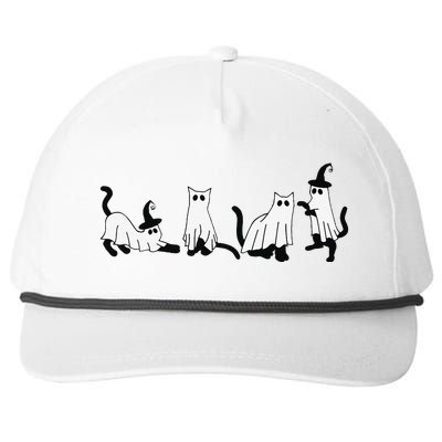 Cute Ghost Cats Funny Halloween Black Cats Snapback Five-Panel Rope Hat