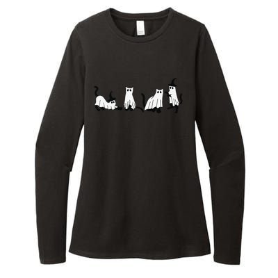 Cute Ghost Cats Funny Halloween Black Cats Womens CVC Long Sleeve Shirt