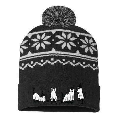 Cute Ghost Cats Funny Halloween Black Cats USA-Made Snowflake Beanie