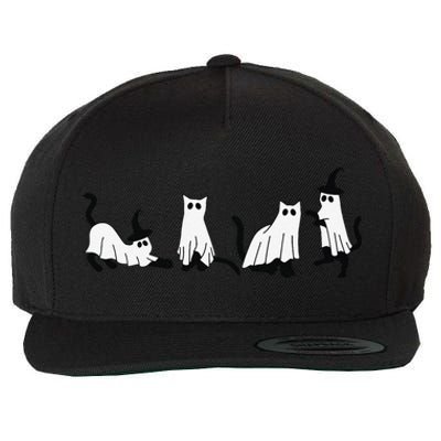 Cute Ghost Cats Funny Halloween Black Cats Wool Snapback Cap