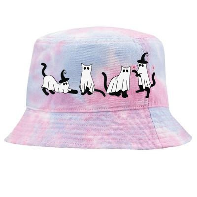 Cute Ghost Cats Funny Halloween Black Cats Tie-Dyed Bucket Hat