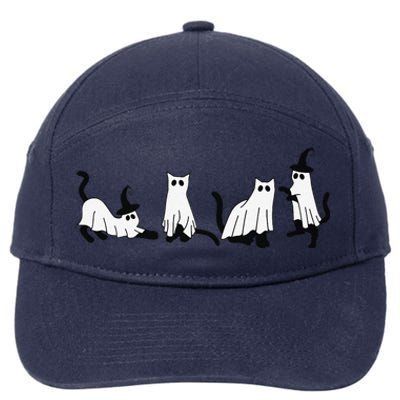 Cute Ghost Cats Funny Halloween Black Cats 7-Panel Snapback Hat