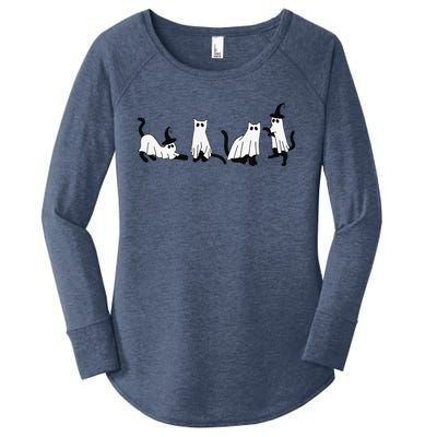 Cute Ghost Cats Funny Halloween Black Cats Women's Perfect Tri Tunic Long Sleeve Shirt