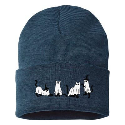 Cute Ghost Cats Funny Halloween Black Cats Sustainable Knit Beanie