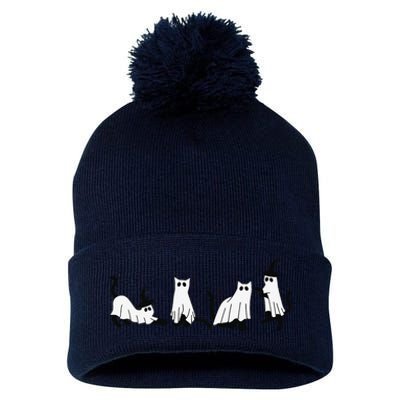 Cute Ghost Cats Funny Halloween Black Cats Pom Pom 12in Knit Beanie