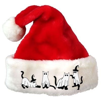 Cute Ghost Cats Funny Halloween Black Cats Premium Christmas Santa Hat