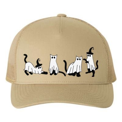 Cute Ghost Cats Funny Halloween Black Cats Yupoong Adult 5-Panel Trucker Hat