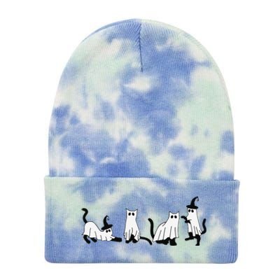 Cute Ghost Cats Funny Halloween Black Cats Tie Dye 12in Knit Beanie