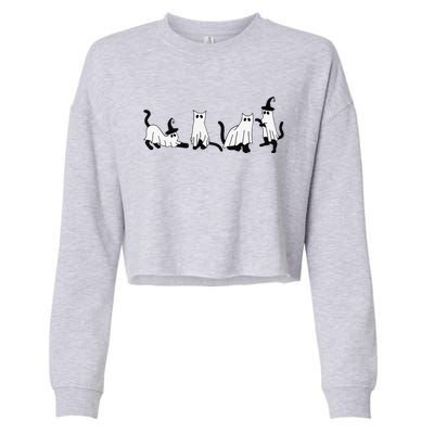 Cute Ghost Cats Funny Halloween Black Cats Cropped Pullover Crew