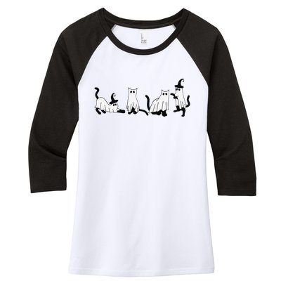 Cute Ghost Cats Funny Halloween Black Cats Women's Tri-Blend 3/4-Sleeve Raglan Shirt