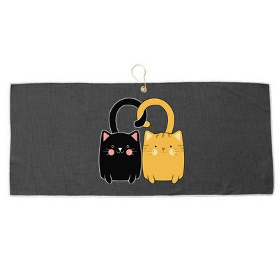 Cute Ginger Cat Black Kitten Love Valentines Day Women Large Microfiber Waffle Golf Towel