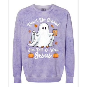 Cute Ghost Christian Halloween Falloween Jesus Pumpkin Cool Gift Colorblast Crewneck Sweatshirt