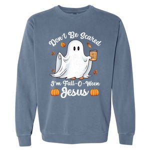 Cute Ghost Christian Halloween Falloween Jesus Pumpkin Cool Gift Garment-Dyed Sweatshirt