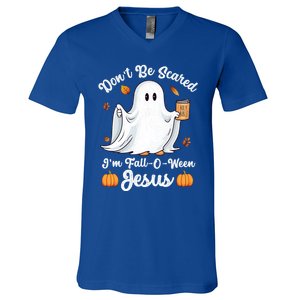 Cute Ghost Christian Halloween Falloween Jesus Pumpkin Cool Gift V-Neck T-Shirt