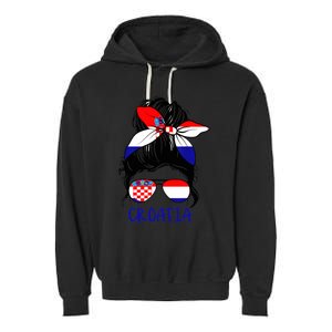 Croatian Girl Croatian Woman Proud Croatia Flag Hrvatska Garment-Dyed Fleece Hoodie