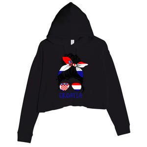 Croatian Girl Croatian Woman Proud Croatia Flag Hrvatska Crop Fleece Hoodie