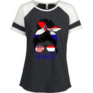 Croatian Girl Croatian Woman Proud Croatia Flag Hrvatska Enza Ladies Jersey Colorblock Tee