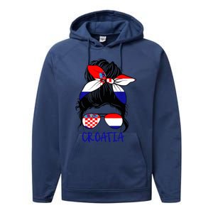 Croatian Girl Croatian Woman Proud Croatia Flag Hrvatska Performance Fleece Hoodie