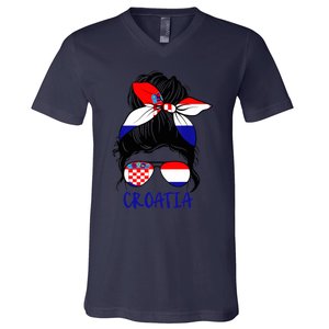 Croatian Girl Croatian Woman Proud Croatia Flag Hrvatska V-Neck T-Shirt