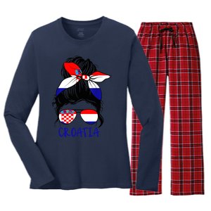 Croatian Girl Croatian Woman Proud Croatia Flag Hrvatska Women's Long Sleeve Flannel Pajama Set 