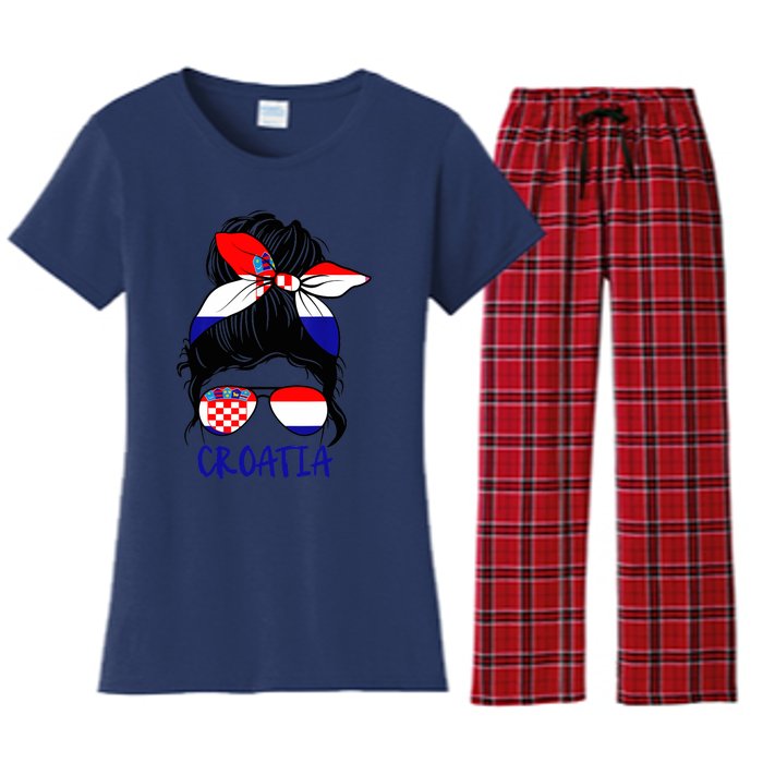 Croatian Girl Croatian Woman Proud Croatia Flag Hrvatska Women's Flannel Pajama Set