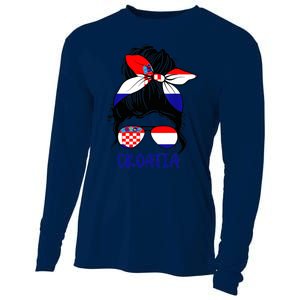 Croatian Girl Croatian Woman Proud Croatia Flag Hrvatska Cooling Performance Long Sleeve Crew