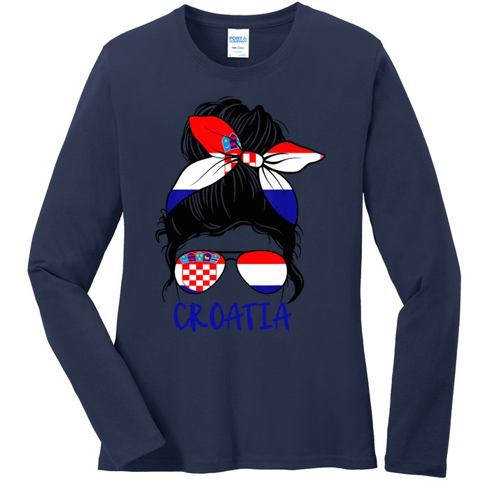 Croatian Girl Croatian Woman Proud Croatia Flag Hrvatska Ladies Long Sleeve Shirt