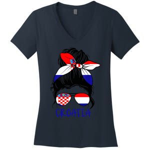 Croatian Girl Croatian Woman Proud Croatia Flag Hrvatska Women's V-Neck T-Shirt