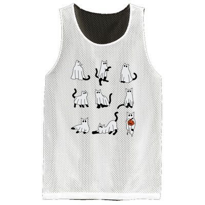 Cute Ghost Cat Funny Halloween Outfit Costumes Mesh Reversible Basketball Jersey Tank