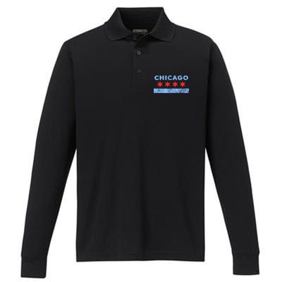 Chicago Gift Chicago Flag Gift Performance Long Sleeve Polo